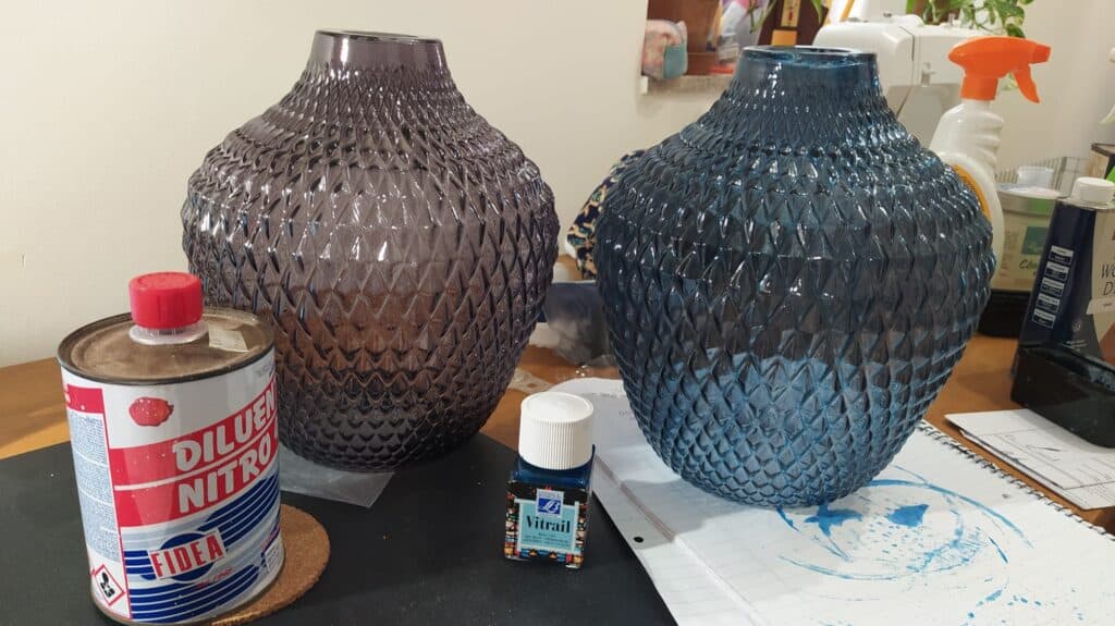 DIY pendant lamp, glass painting blue